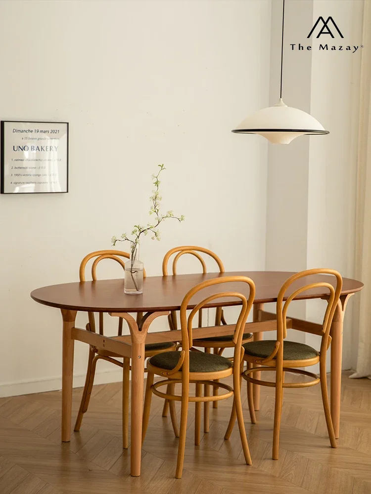 Mesa de comedor de madera maciza, mesa larga ovalada de teca retro Para el hogar