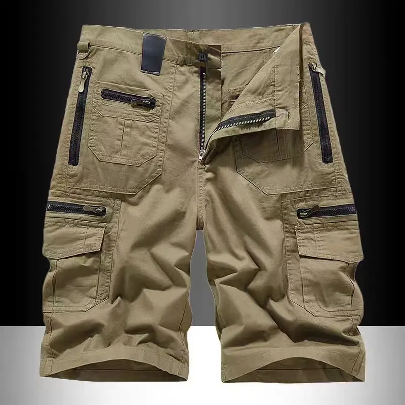 New cross-border men\'s loose straight leg summer trend casual shorts with multiple pockets of pure cotton workwear shorts