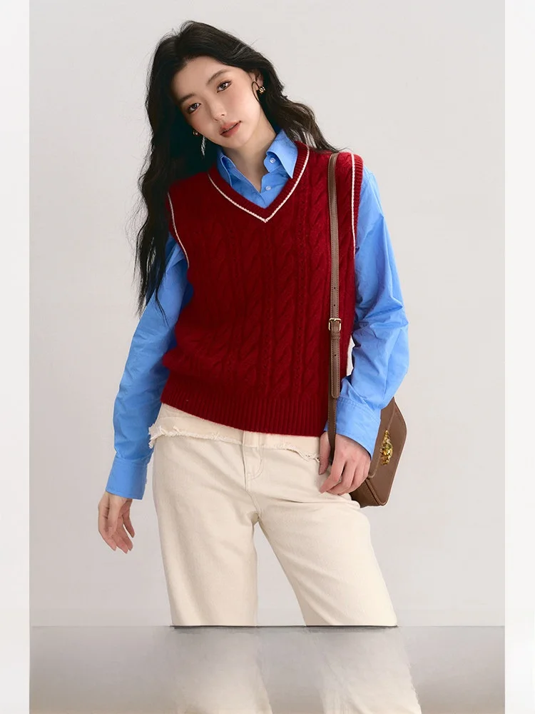 

CCFUR Women's Camere Knitted Vest V-Ne Base Layer Sweater Fur Trim Commute Sle Summer Long Sve Regular Fit