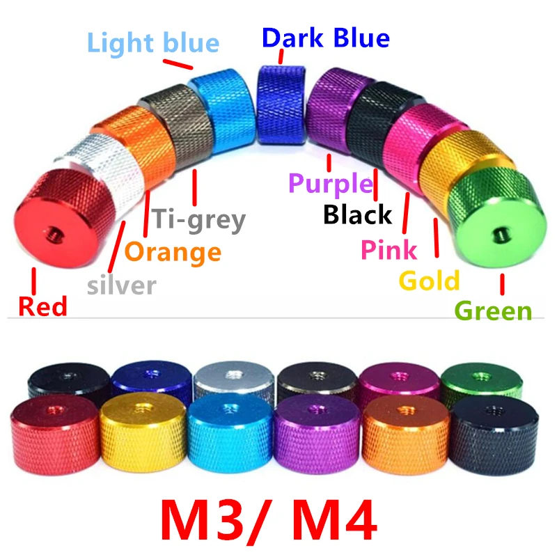 10pcs M3 M4 Aluminum Knurled Thumb Nut 3mm 4mm Threaded Hand tighten Nut Nuts Anodized 11 colors