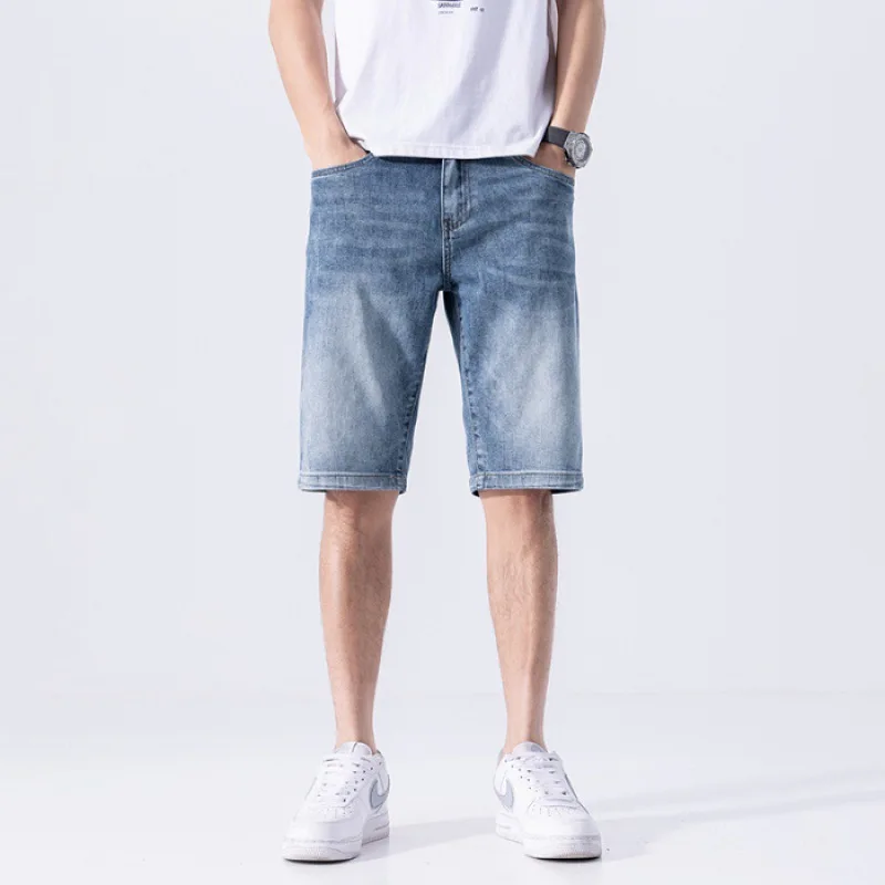2024 New High-End Printed Denim Shorts Men's Summer Thin Breathable Straight Loose Slimming Korean Style Trendy Capris