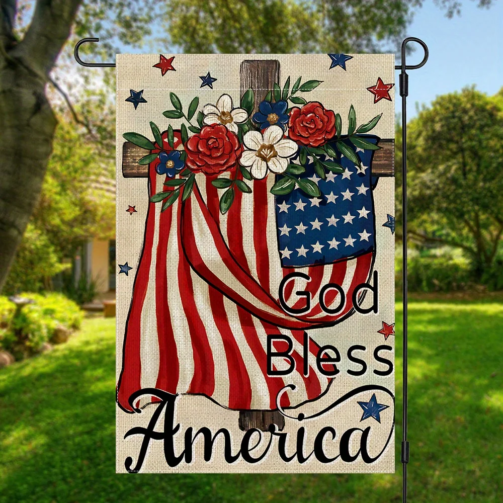 Patriotic Garden Flag 1pc Double-Sided Durable Polyester God Bless America Patriotic Garden Yard Flag 12x18 Inch