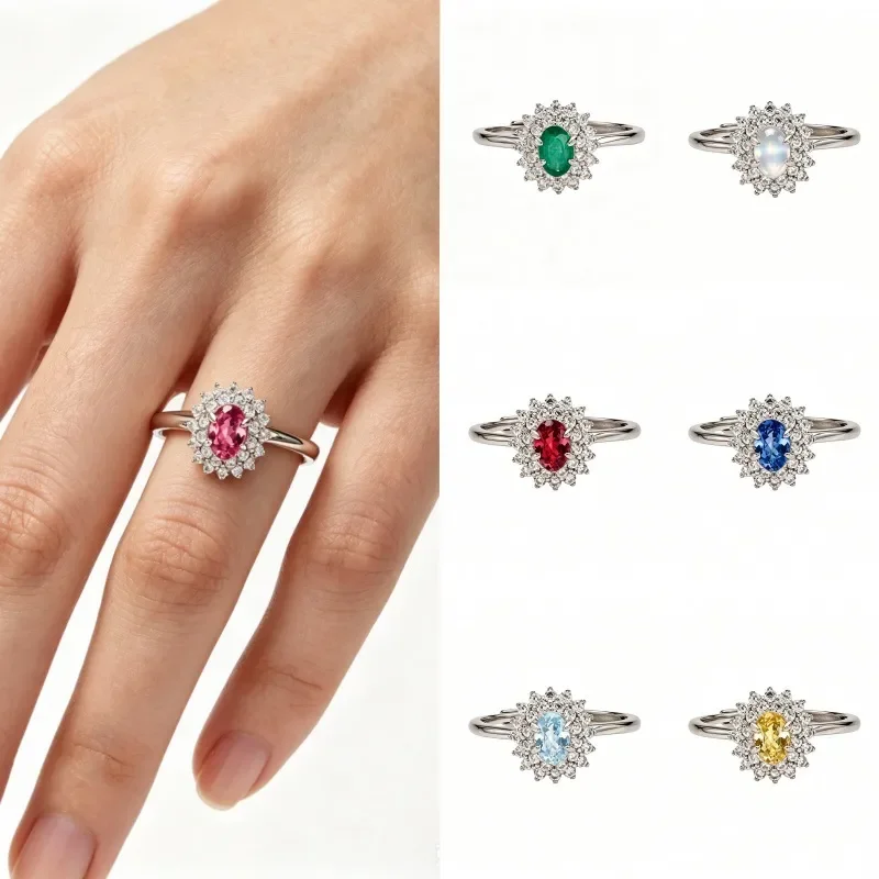 Natural gemstone December birthstone ring S925 sterling silver colored treasure jewelry European and American cross-border