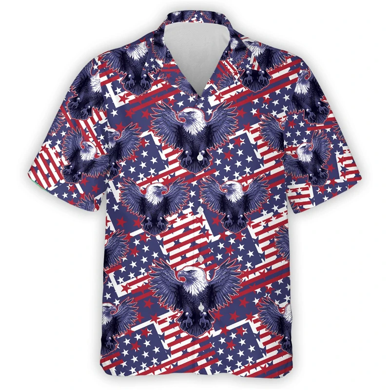 2024 American Independence Day 3D Print Shirts For Men Clothes Happy July Fourth Women Blouses USA Eagle Patriotic Lapel Blouse