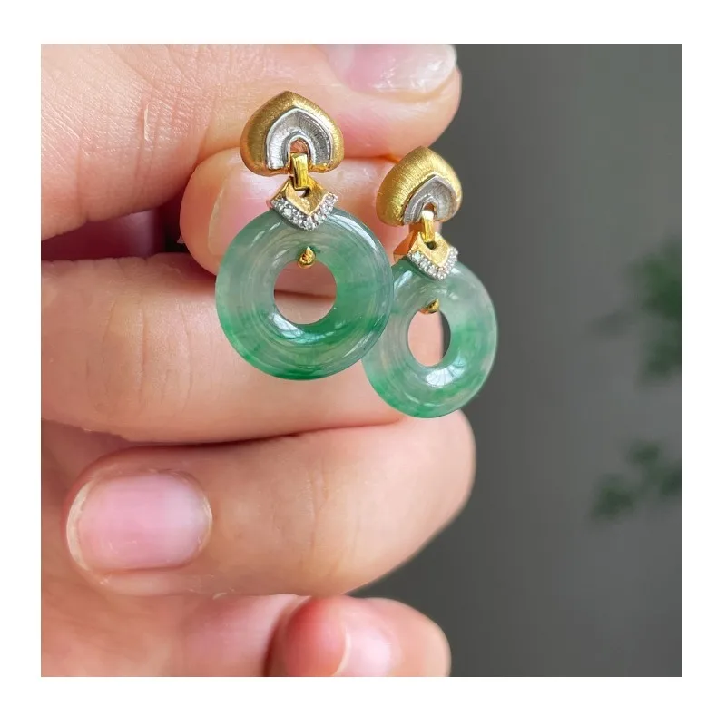 

Golden Peach Heart Donut Stud Earrings, Empty Holder, Accessory Material, Jade Jadeite Safety Buckle Earrings, Earrings.