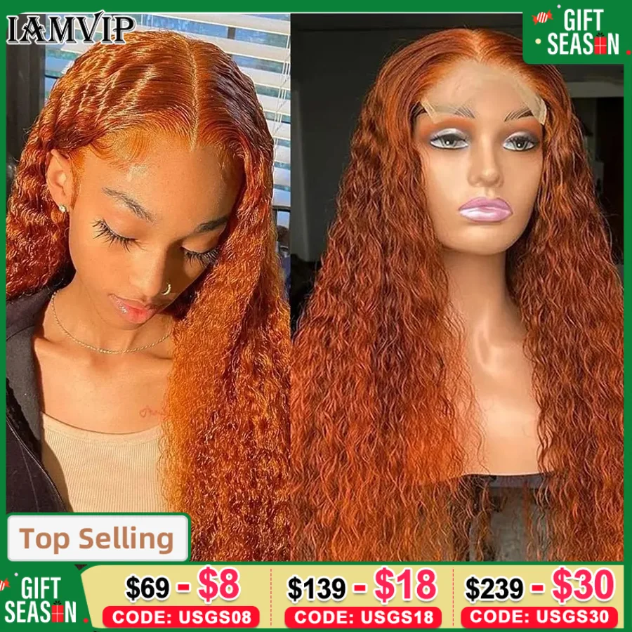 New Orange Ginger Lace Front Wig 30 Inch Curly Lace Front Remy Human Hair Wig Deep Wave 13x6 13x4 Hd Lace Frontal Wigs for Women