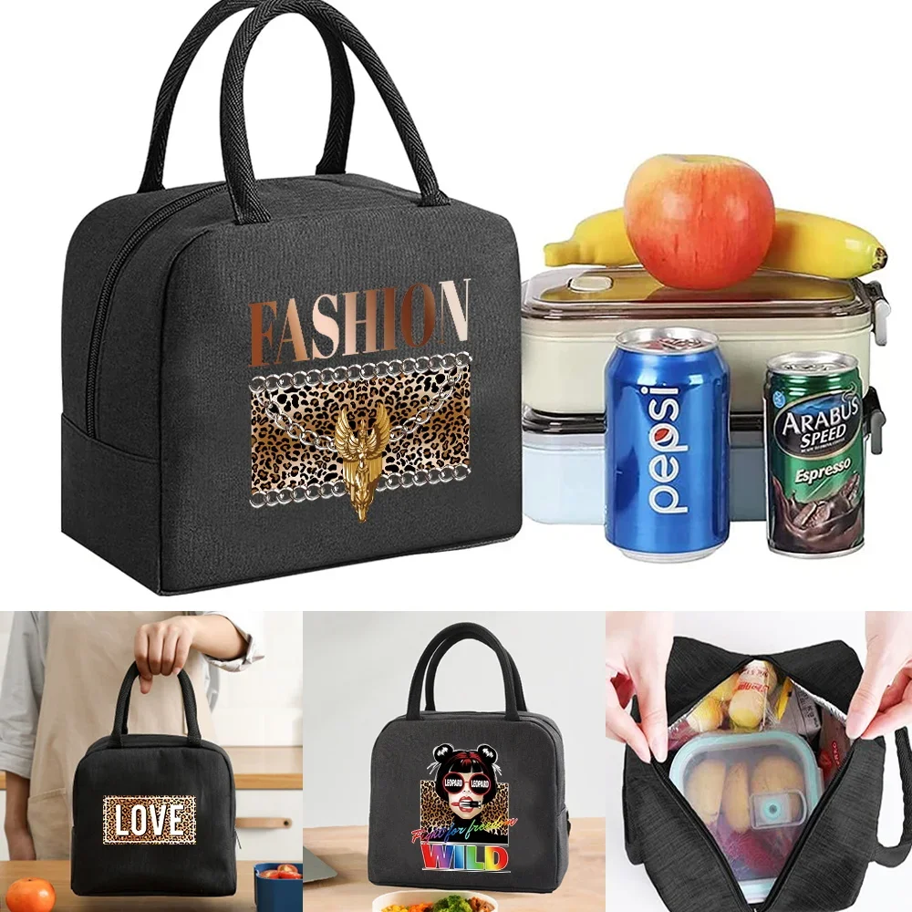 

Lunch Bag Women's Work Cooler Handbag Lunch Box Kids Food Insulated Thermal Bags Leopard Print Storage Tote Pouch Canvas Packet