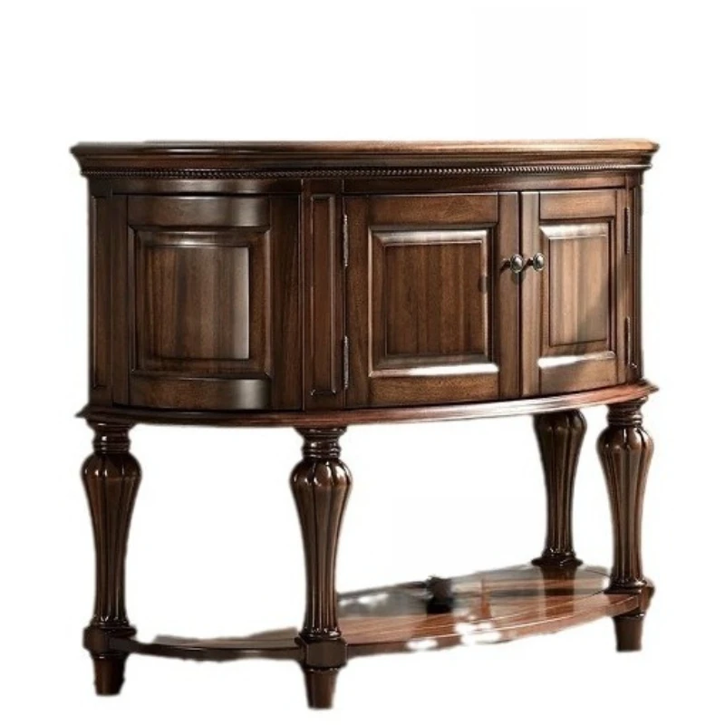 Entrance cabinets, solid wood tables, wall-to-wall semi-circular side cabinets, walnut living room storage counters