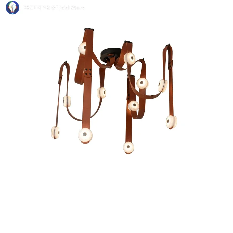 Designer Decoration Home Leather Natural Marble Chandeliers Dimmable Creative Light Fixture Soft Decor Lamps Luxury Lamparas