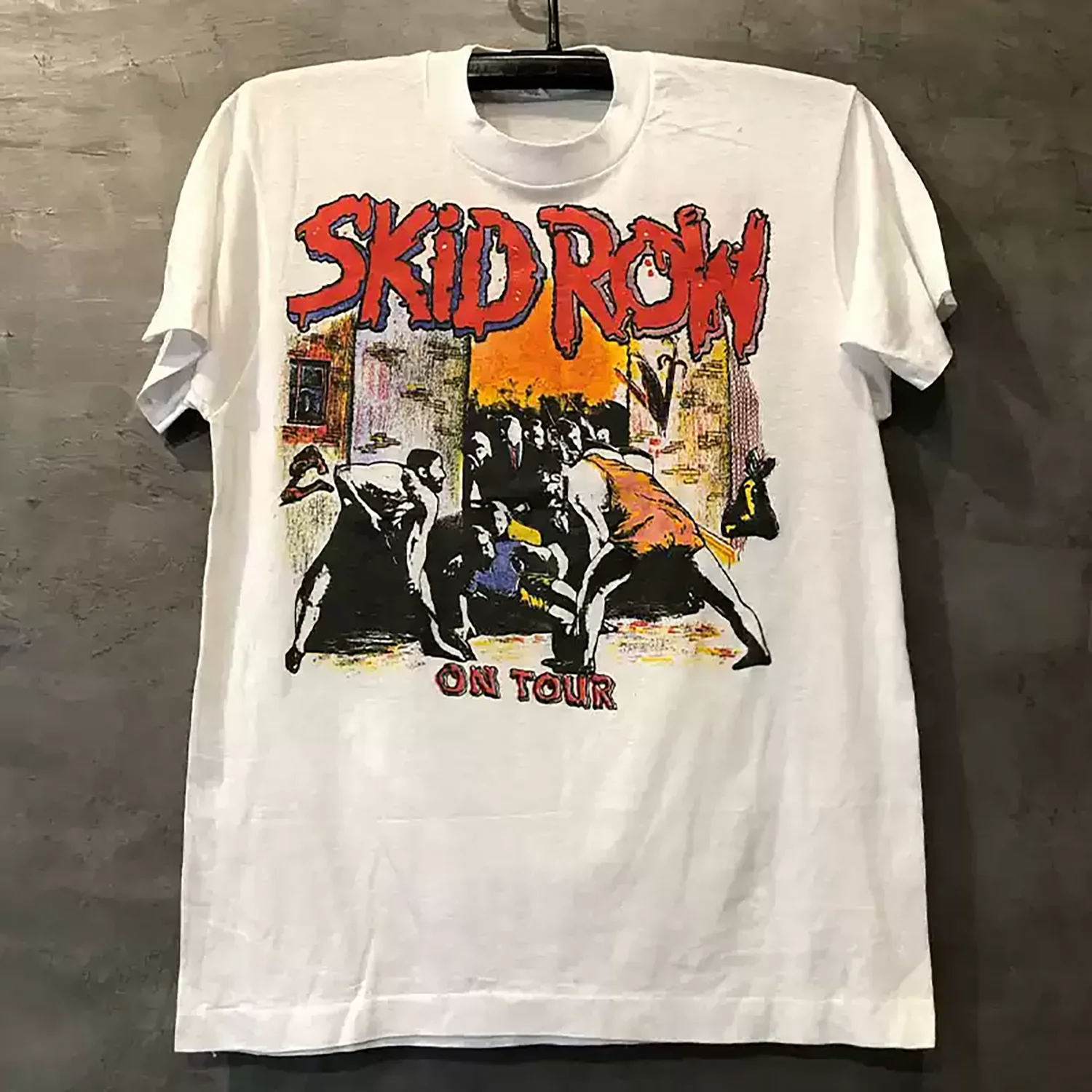 Skid Row Poor Street Metal Rock Band Hip Hop Streetwear Short-Sleeved T-Shirt Trendy Unisex T-Shirt with Gangster Style.heavyweight cotton, pre shrunk tee, butterysoft, graphic print crew neck、 gift for menwomen, wash resistant print                     .