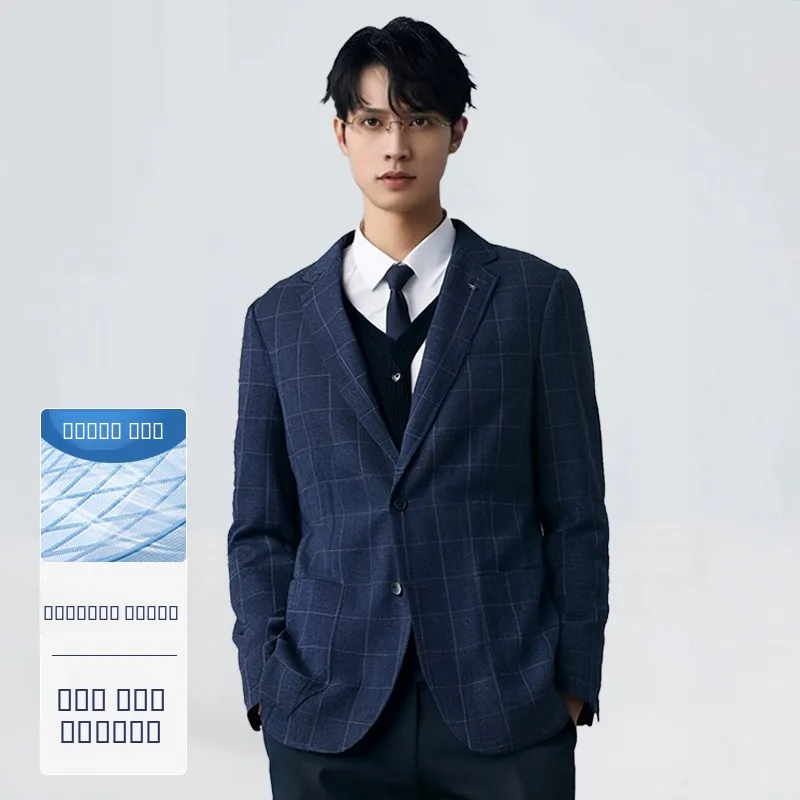 

Homesi Men's Casual Faion Plaid Suit Jaet Stand Fit Long Sve Two Button Urban Sle Spring Autumn Outerwear