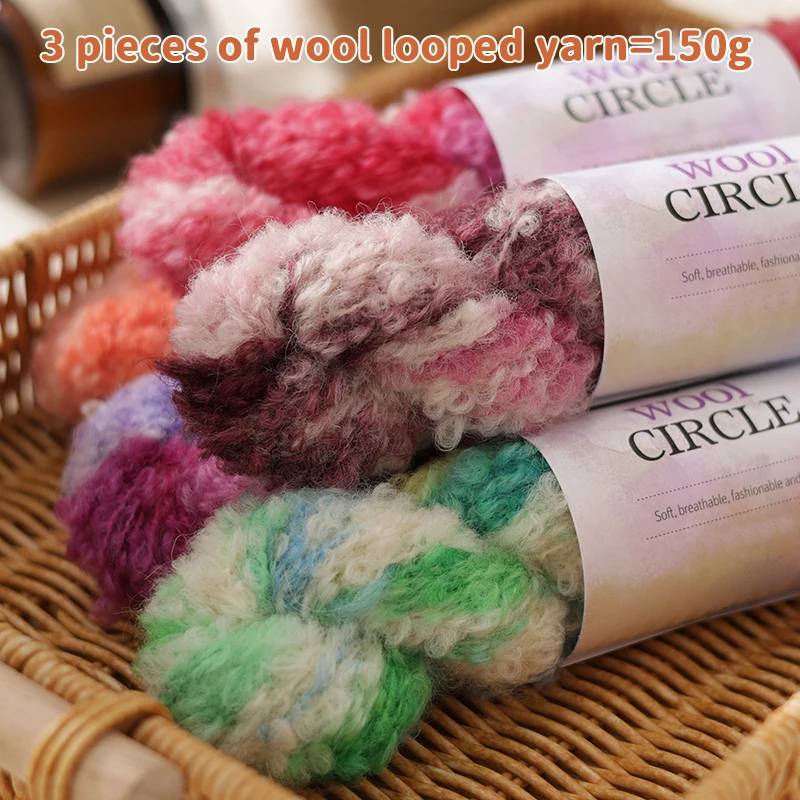 High-End Hand-Dyed Looped Wool Yarn with Artistic Color Transitions and Gradient Colors, Featuring Dazzling Gradient Patterns, Used for Knitting Fashionable Warm Sweaters for Men and Women in Autumn and Winter, Scarves, Hats, Decorative Tapestries, Etc., Offering Both Practical Value and a Premium Feel, 1 Bag = 150 Grams = 3 Pieces