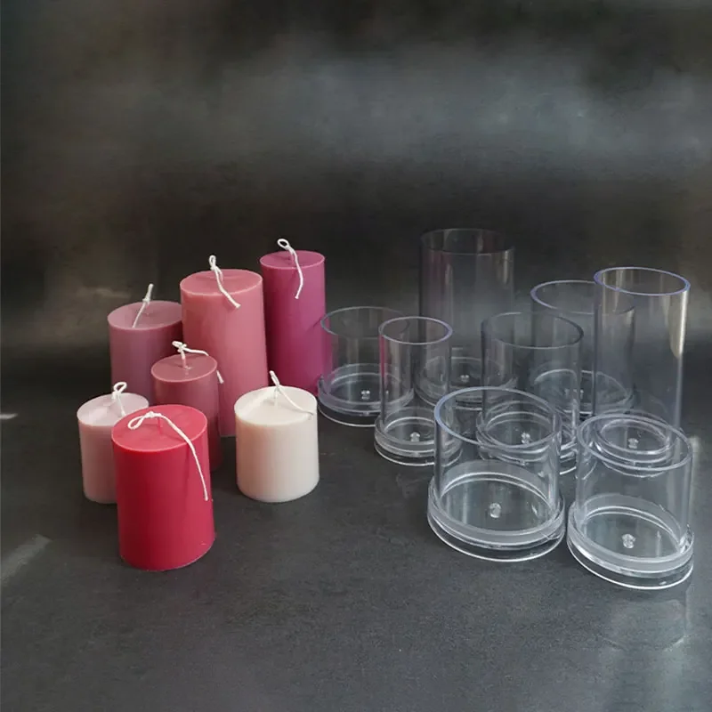 DIY Large Size Cylindrical Candle Mold 3D Flat Head Column Candle Making Mould Acrylic PC Plastic Molds Jar Home Decoration