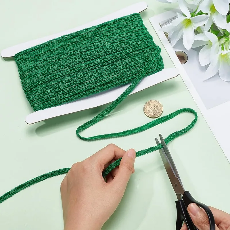 جديلة تصنعها بنفسك للخياطة ، إطار أخضر ، شريط بوليستر ، شراشيب أساسية ، تشذيب لأزياء التنجيد ، 27 ياردة ، في ، 8