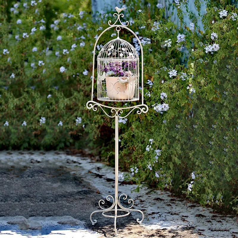 

Iron Art Bird Cage Flower Holder Courtyard Outdoor Display Storage Flowerpot Stand Rural Wind Gardening Do Old Plant Rack