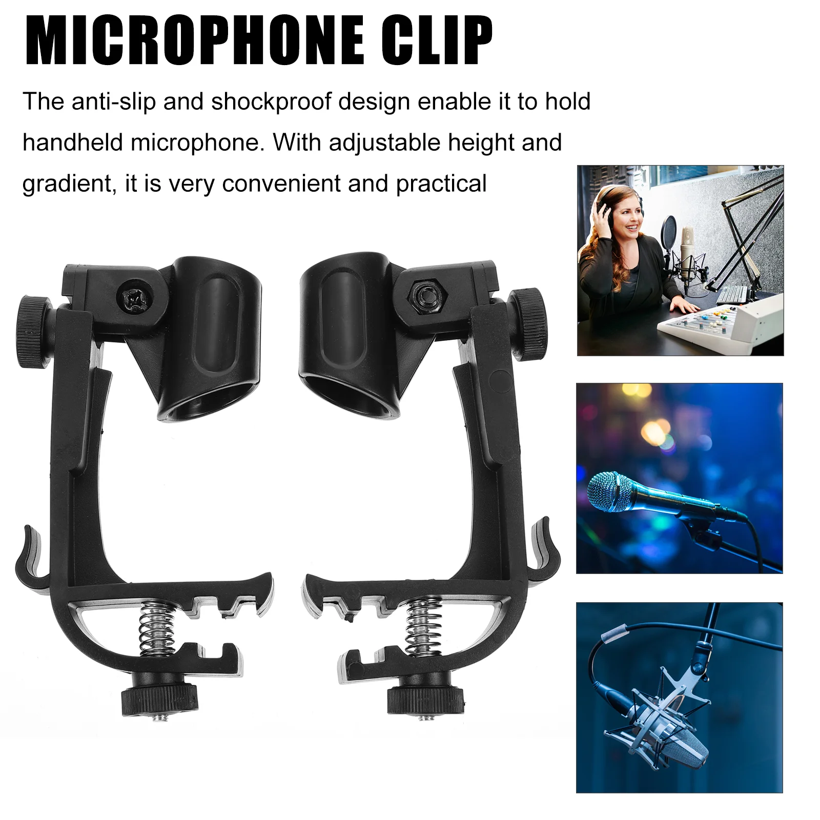 2 Pcs Microphone Clip Clamp Holder Adjustable Drum Kit Swivel Mount Rim Plastic Set