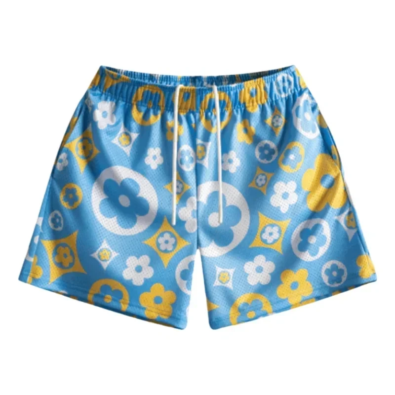 Summer Men's Quick-drying Shorts Colorful Flower Full Over Print Fadeless Soft Comfy Stylish Casual Swim Running Fitness Moto