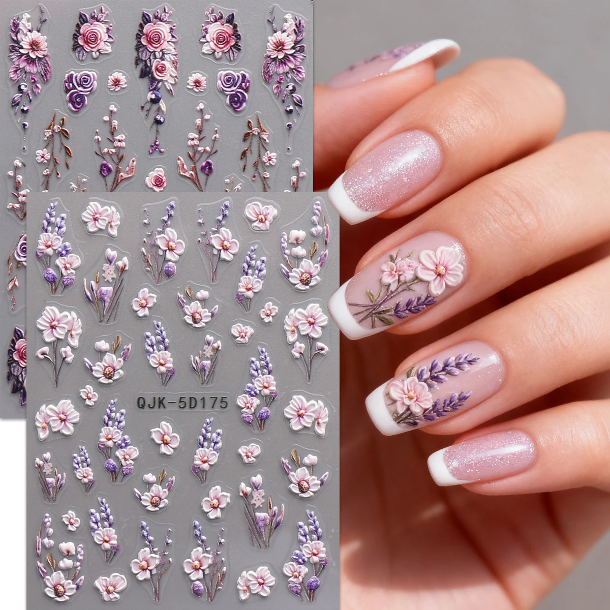 2 Stück Winter-Nagelkunst-Aufkleber mit Retro-Blumenprägung, einfach für Nageldekoration, DIY, Geschenke, Partys, Party-Make-up