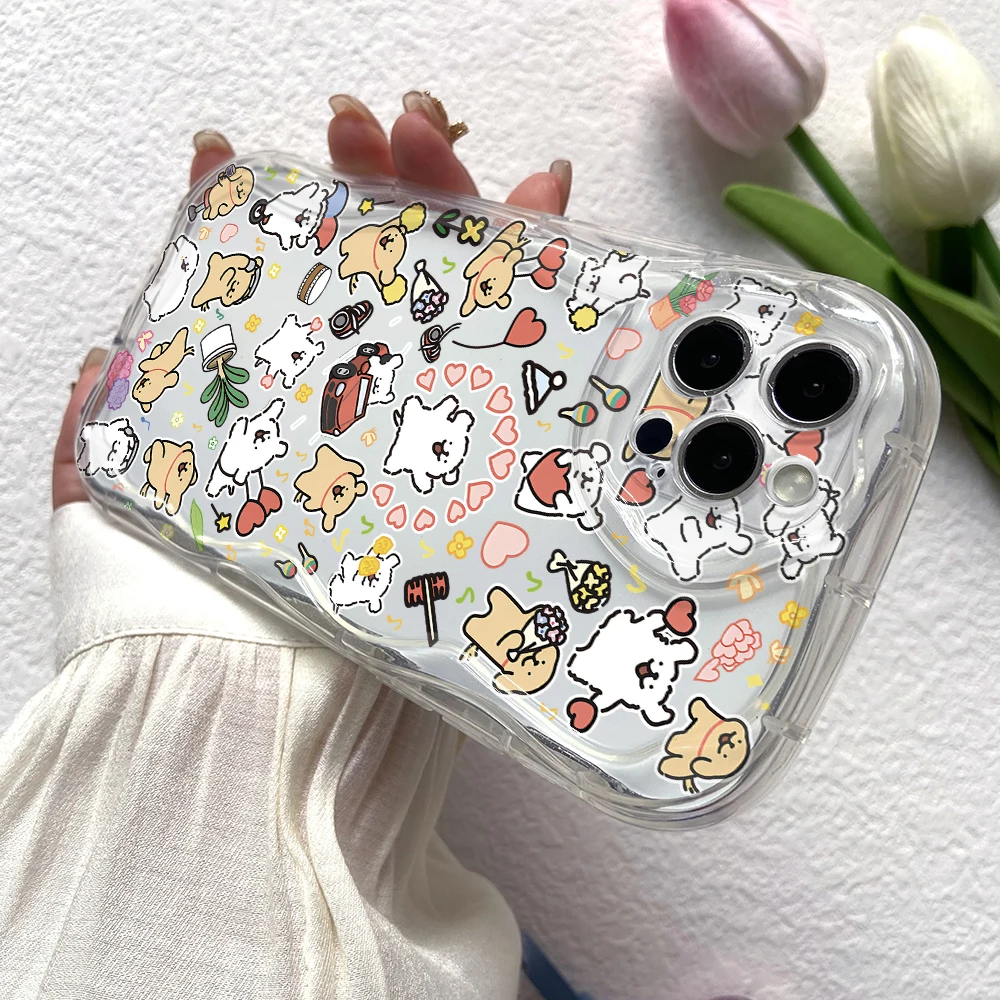 Cute Line puppy Phone Case for Oppo Reno 11 8 7 6 5 4 Reno11 Reno8 Reno7 Reno6 Reno5 T Z F Pro 4G 5G 3D Creamy Wave Soft Cover