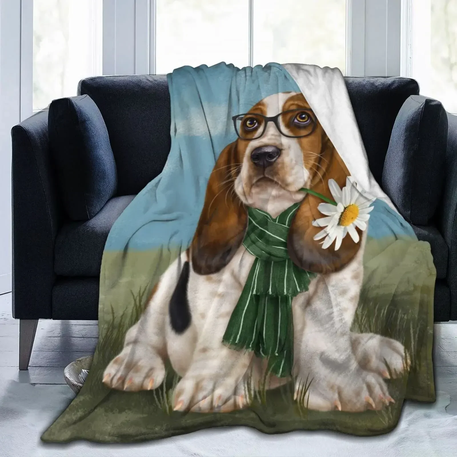 Basset Hound Dog Throw Blankets Anti Static Throws  Travel Twin Size Blanket for Men Women Thin Soft Portable  Spring