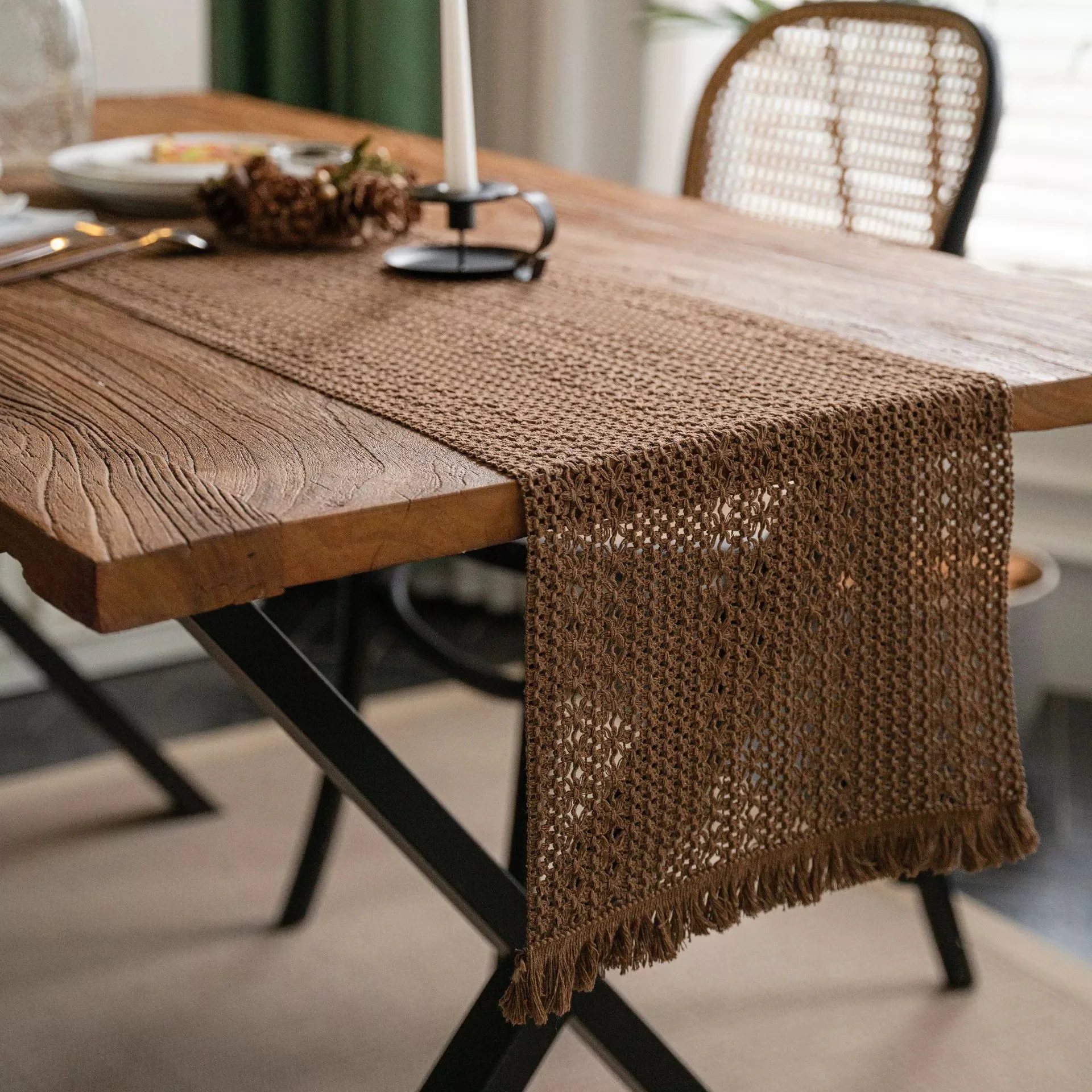 Khaki Cotton And Linen Table Runner Pure Color Woven Tablecloth Kitchen Dining Table Runners Home Table Decor