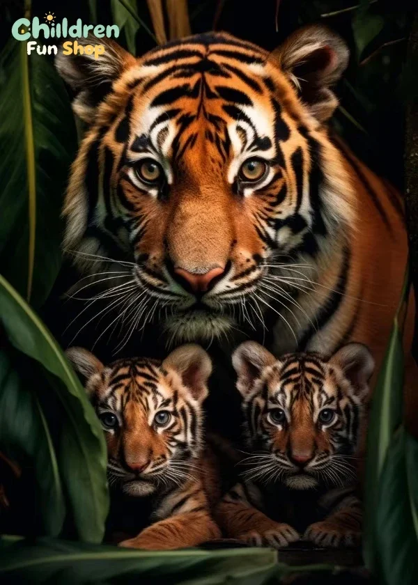 2026 Frameless Diamond Painting Tiger Lion Leopard With Cubs Poster Print Wild Animal Family Jungle Diamond Painting For Decor