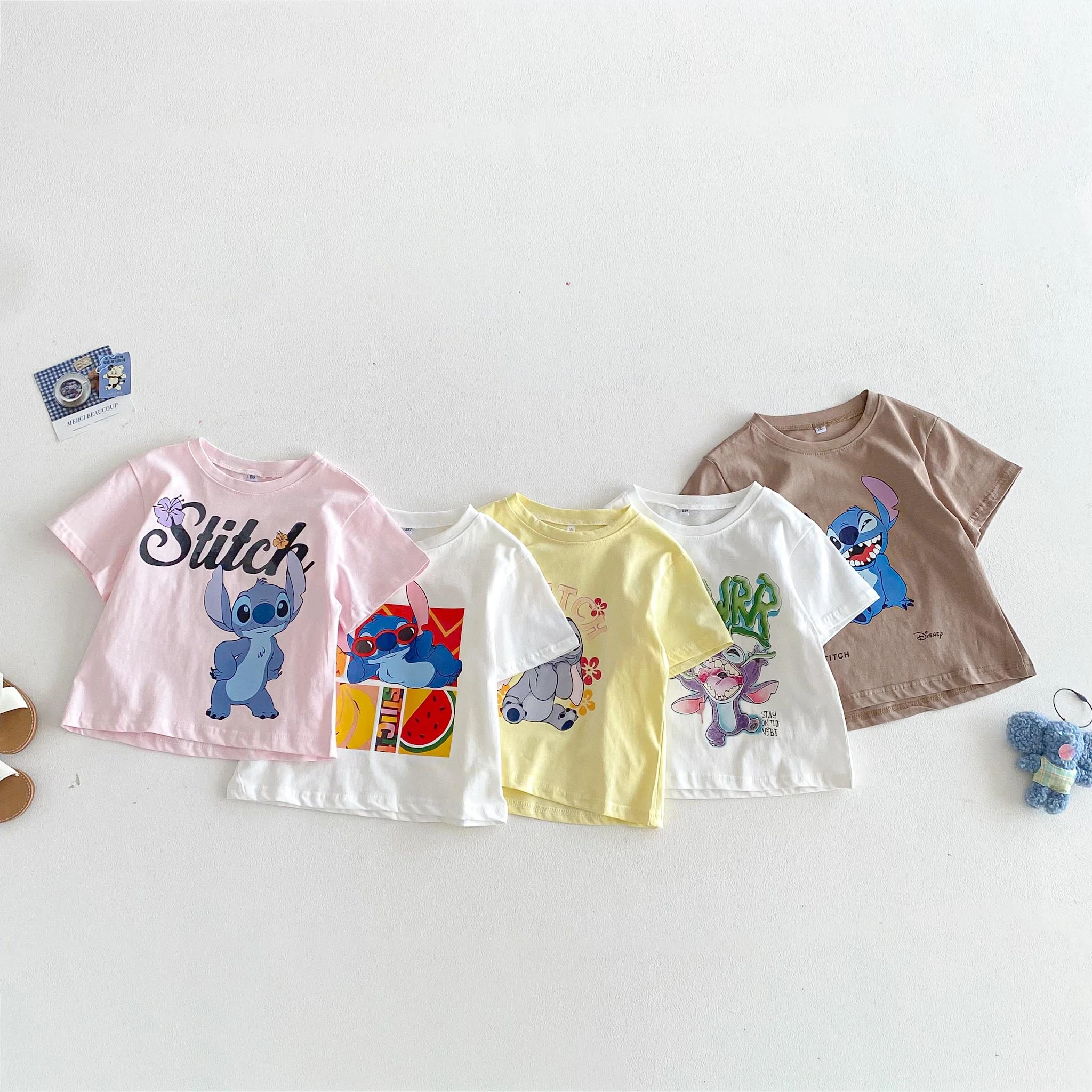 

Baby Girl And Boy Stitch Tshirts Summer Clothing Cartoon Cotton Children's Tees Short-sleeved Tops Simple Casual T-shirt Kids