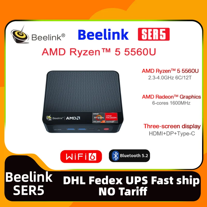 

Beelink SER5 AMD Ryzen 5 5560U 16GB 500GB 4K Triple Display WiFi6 dp for gaming Home Office Business Mini beelink ser5 mini pc