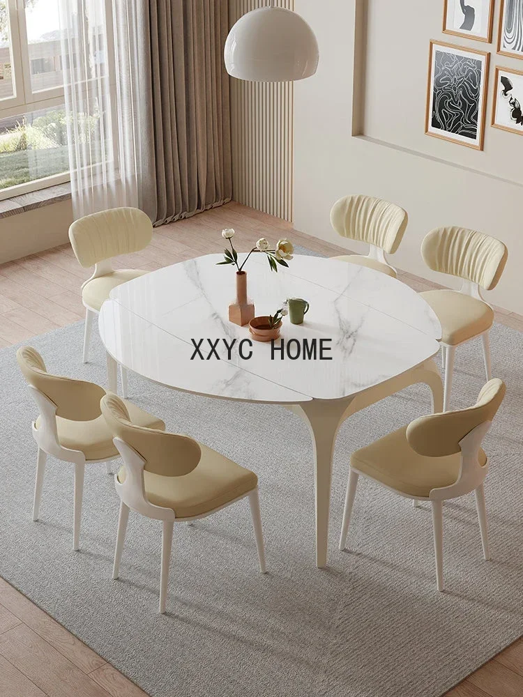 Tavoli e sedie da pranzo in pietra stile crema francese Set tavolo da pranzo pieghevole di lusso leggero per uso domestico a scomparsa