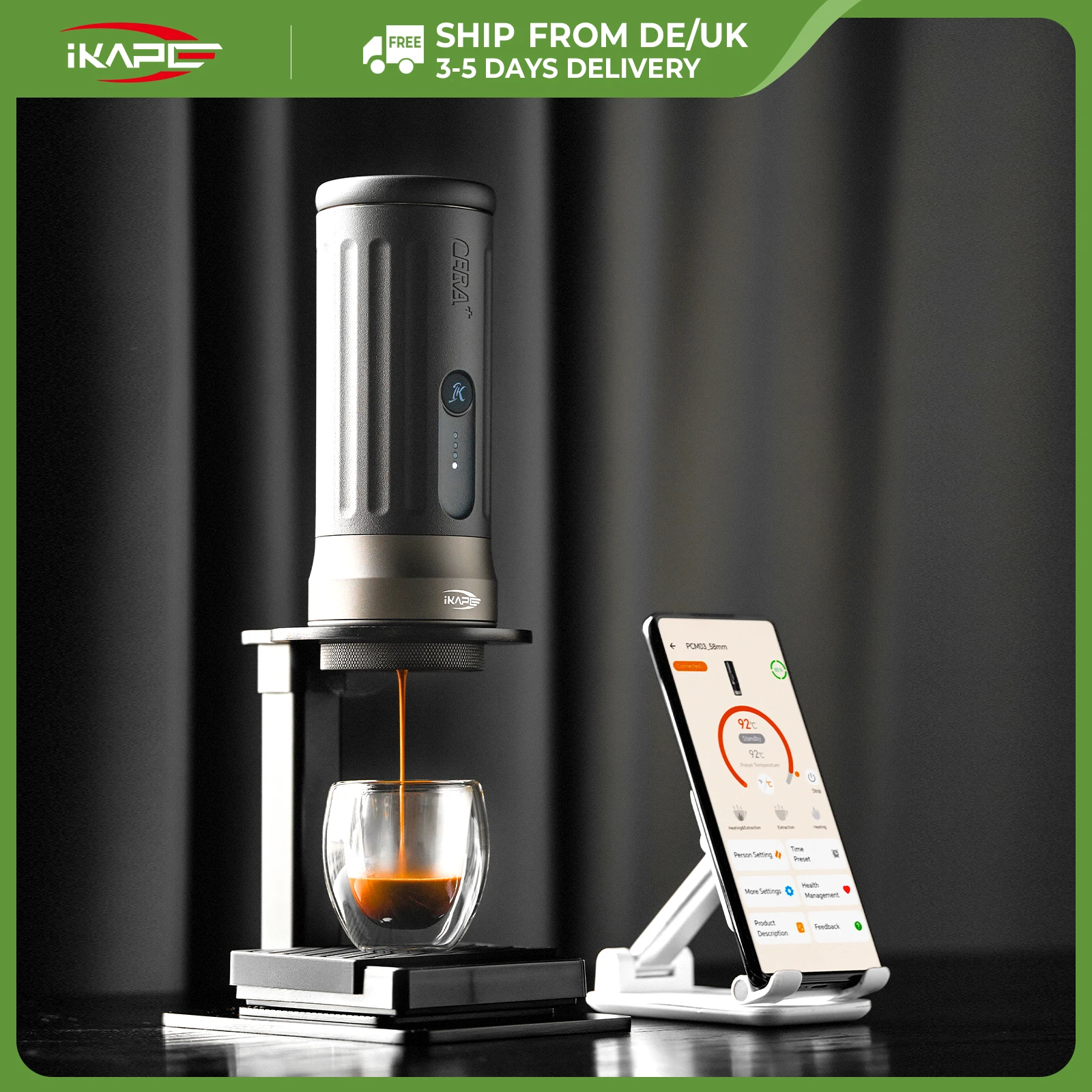 IKAPE Kapo K2 Portable Coffee Machine/Bluetooth connection/Timer Function,51/58mm Espresso Bottomless Portafilter,Camping/Home