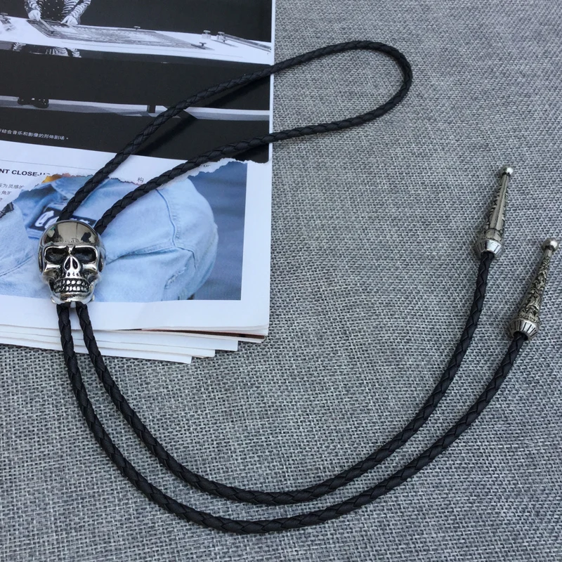 Original designer bolotie stainless steel skull bolo tie for men personality neck tie fashion accessory