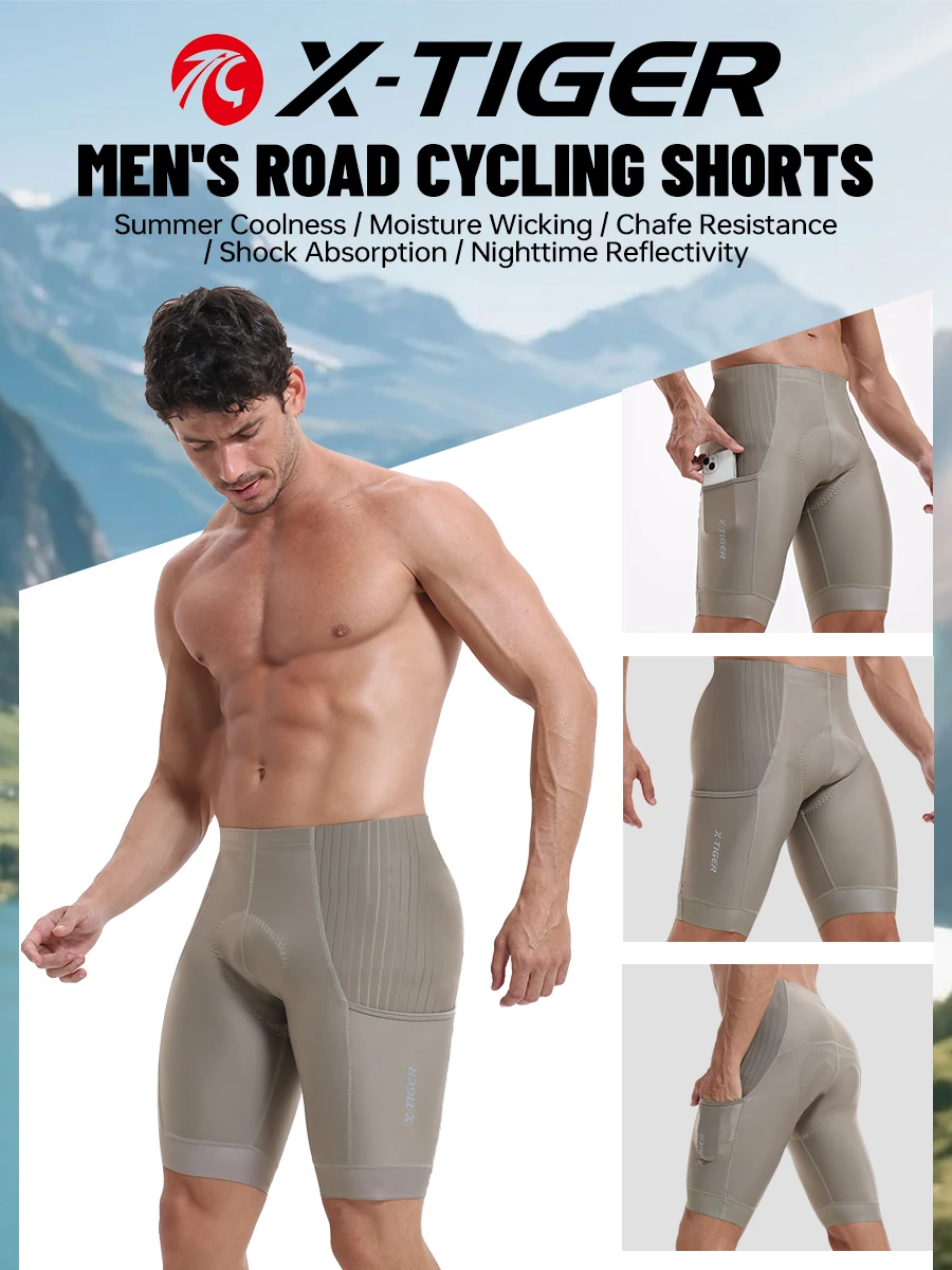 X-TIGER Herren-Radshorts, atmungsaktiv, schmal geschnitten, Rennradshorts, stoßdämpfend, mit Schwammeinlage, Sommer-Shorts für Langstreckenfahrten – Detail 1