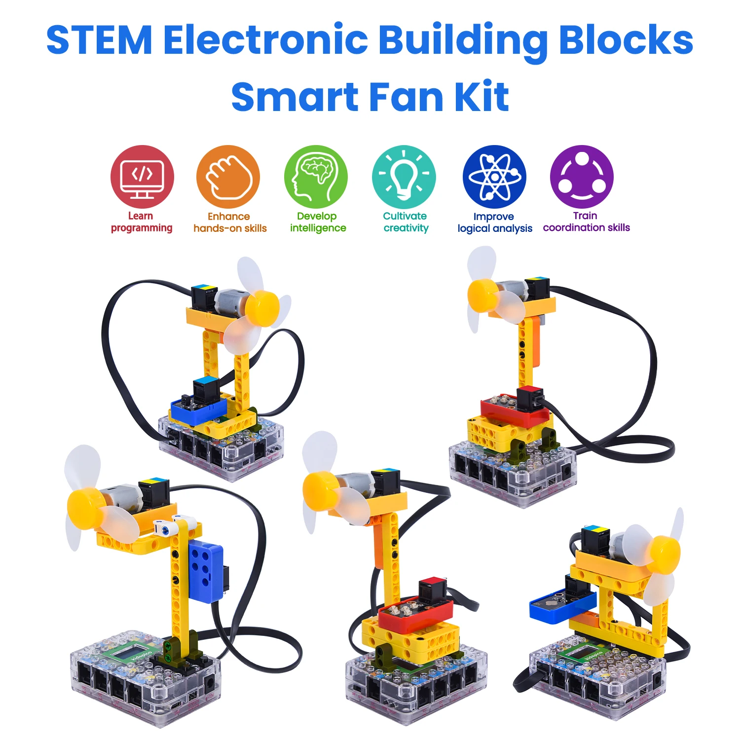 Kidsbits STEM Electronic Building Blocks Smart Fan Kit For Esp32 /Pico /UNO Series Support Kidsblock & Python Kidbits Kits