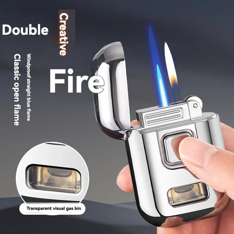 Trend Earphone Shape Inflatable Lighter Grinding Wheel Straight Punch + Open Flame Double Fire Conversion Cigarette Lighter