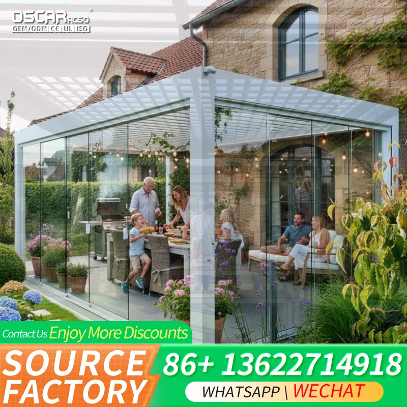 Customized Heavy Duty Outdoor Gazebo with Zip Screen Canopies Motorized Aluminium Louvered Structure for Garden Patio Balcony pe