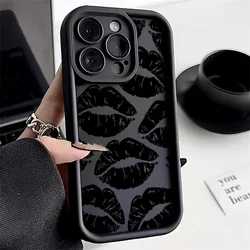 Black Lips Kiss Print Soft Matte Phone Case For Samsung Galaxy A16 S24 S25 Ultra S26 S23 FE A17 A56 Cases A36 A55 A54 A26 Cover