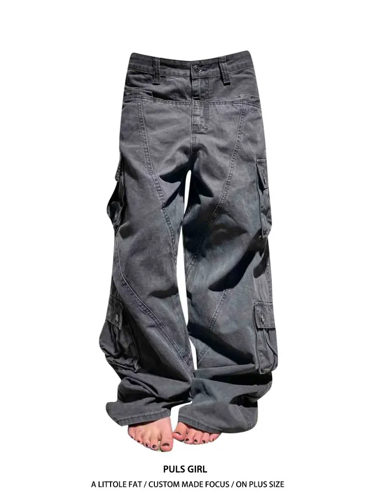 

Джинсы женские широкие в американском уличном стиле, с высокой талией, с множеством карманов, винтажные, из денима, для повседневной носки