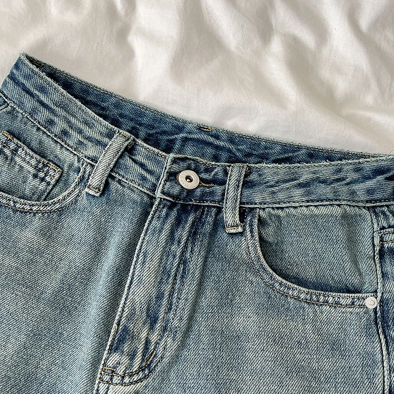 Retro Denim Shorts Frauen Sommer hohe Taille lose weites Bein gerade kurze Hosen vielseitige lässige halbe Hosen weibliche Streetwear