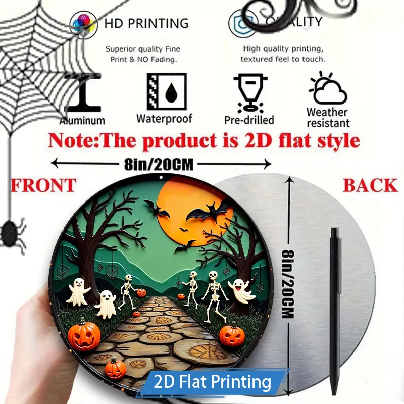 1 قطعة علامة معدنية، 4 × 16 بوصة مسار الهالوين المخيف 2D طباعة مسطحة معدنية فنية لتزيين الحائط #2