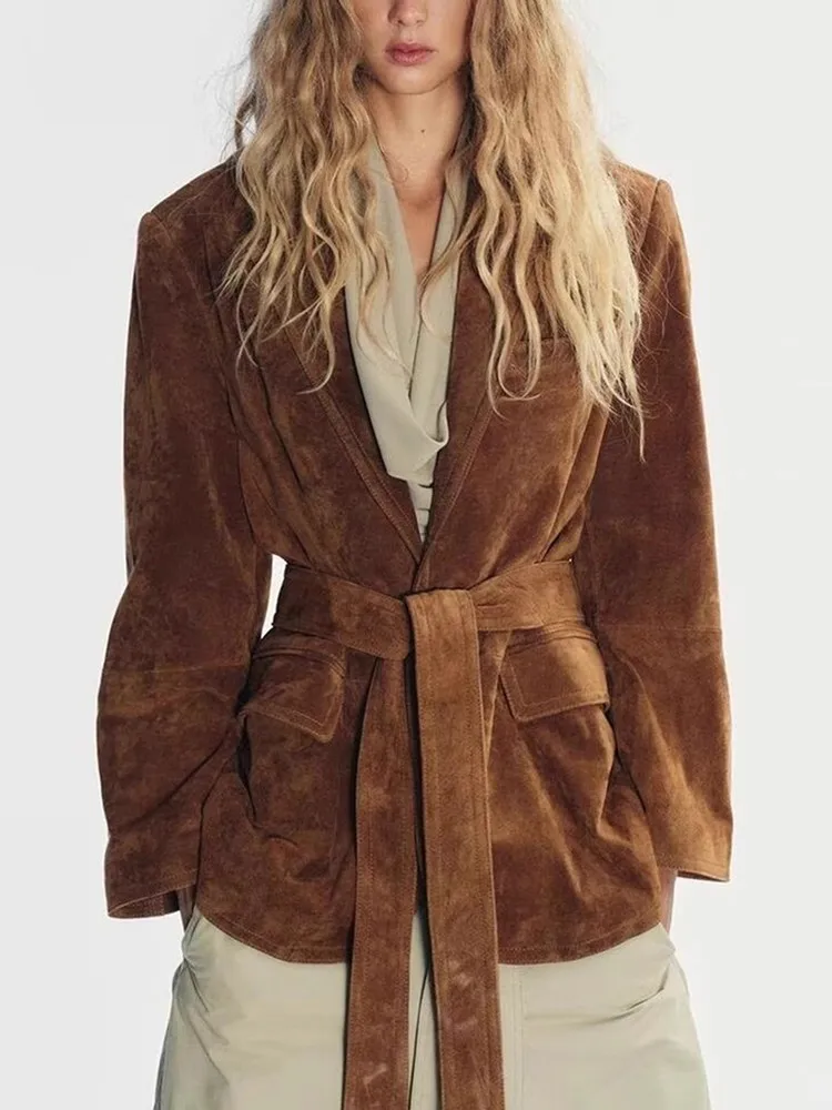 Ele Commuter Sle Damespak Oulder Gewatteerd Imitatiesuède Herfst 2025, Faion Trend Rechte snit Casual setting