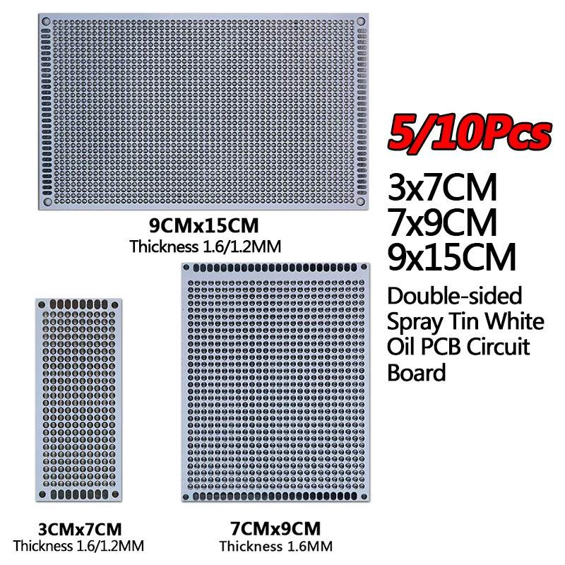 5/10PCS PCB Board Prototype Board White Thickness 1.2/1.6MM 3x7/7x9/9x15cm Double Sided Circuit Boards For DIY Soldering Project