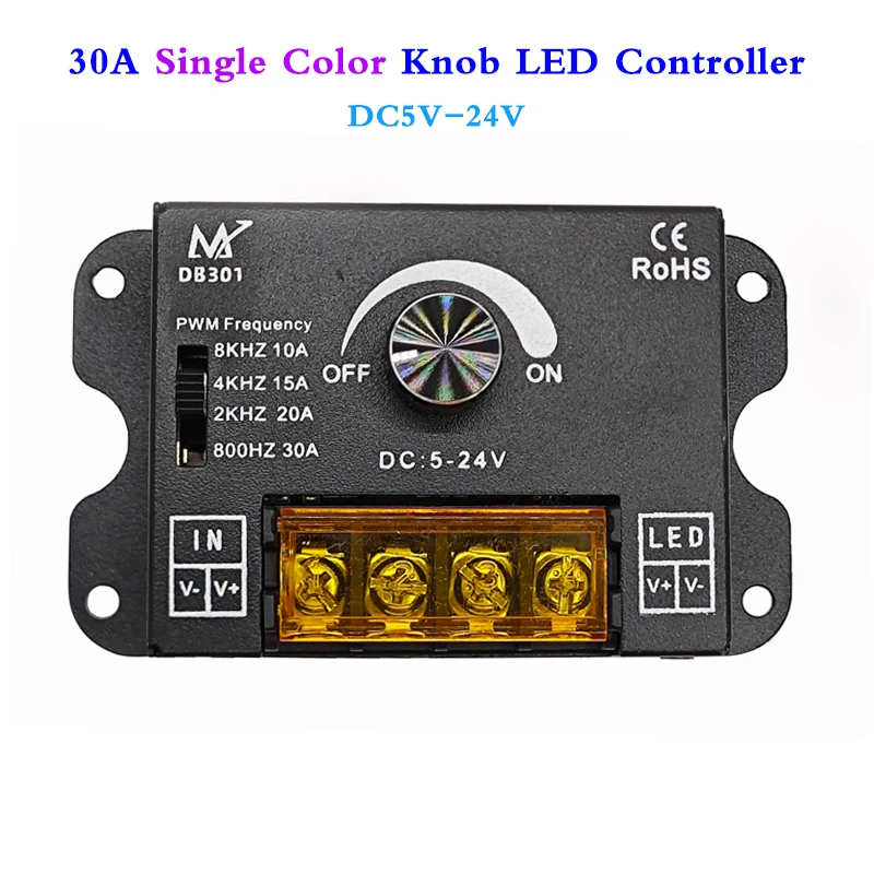 

30A Single Color Knob LED Controller Constant Voltage PWM Dimmer can achieve stepless dimming For DC5V 12V 24V LED Strip Light