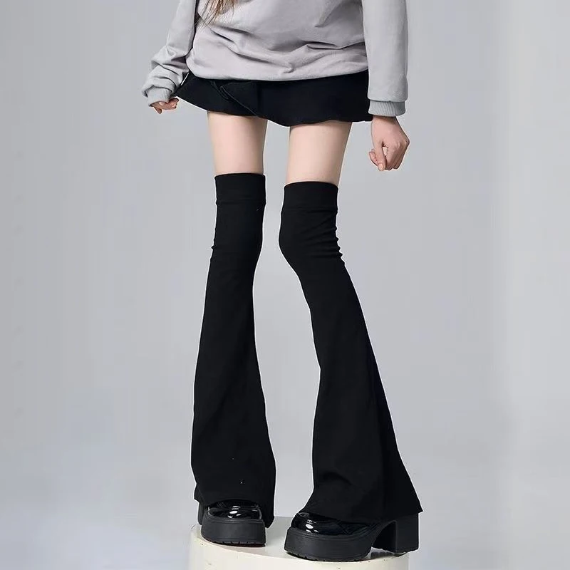 Solid Color Knee High Socks Leg Stockings Black White Gothic Lolita Over Knee High Sock Leg Warmer Over The Horn Shaped Cuffs view 5