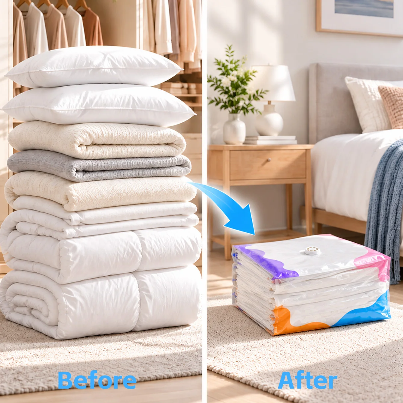 3D Portable Electric Pump Vacuum Compression Bags for Clothes, Reusable Storage Bag for Home Travel Cruise Vacations Wardrobe