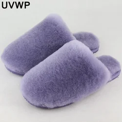 Fashion natural Fur slippers shoes Women indoor floor slippers home shoes warm thick wool slippers winter shoes lady shoes