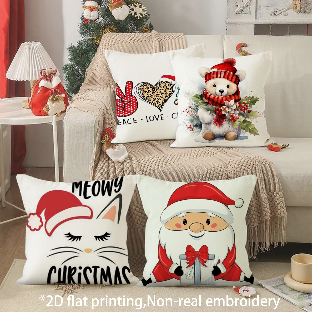Christmas Peace Love Cute Throw Pillow Covers Pattern Cushion Cover Suitable for Sofa Bedroom Car Pillow Cover