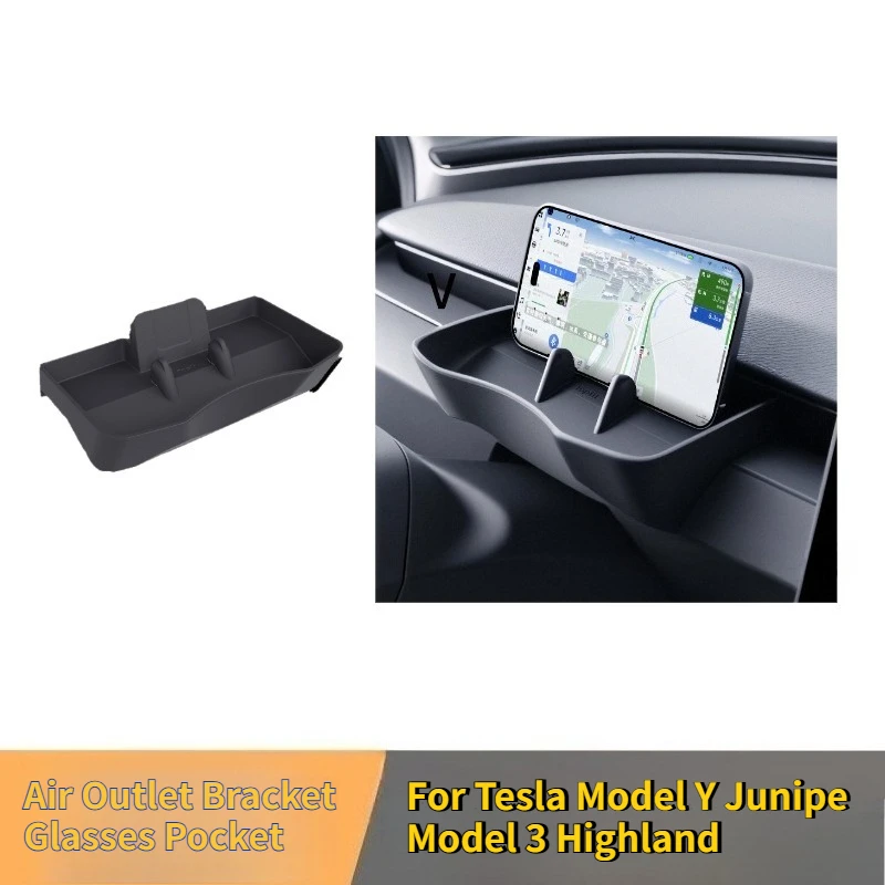 

Кронштейн для воздуховода с карманом для очков для Tesla Model Y Juniper/Model 3 Highland, держатель для телефона на центральную консоль, органайзер, аксессуар