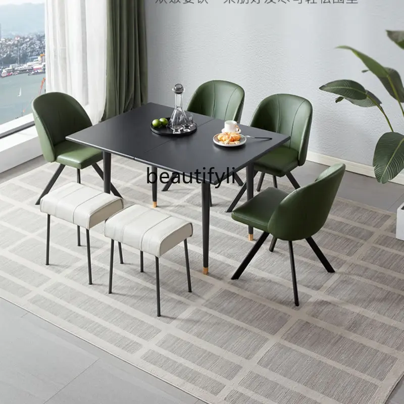 Modern Minimalist Dining Table and Chair Italian Small Apartment Foldable Eight-Immortal Table Dining Room Furniture Combination