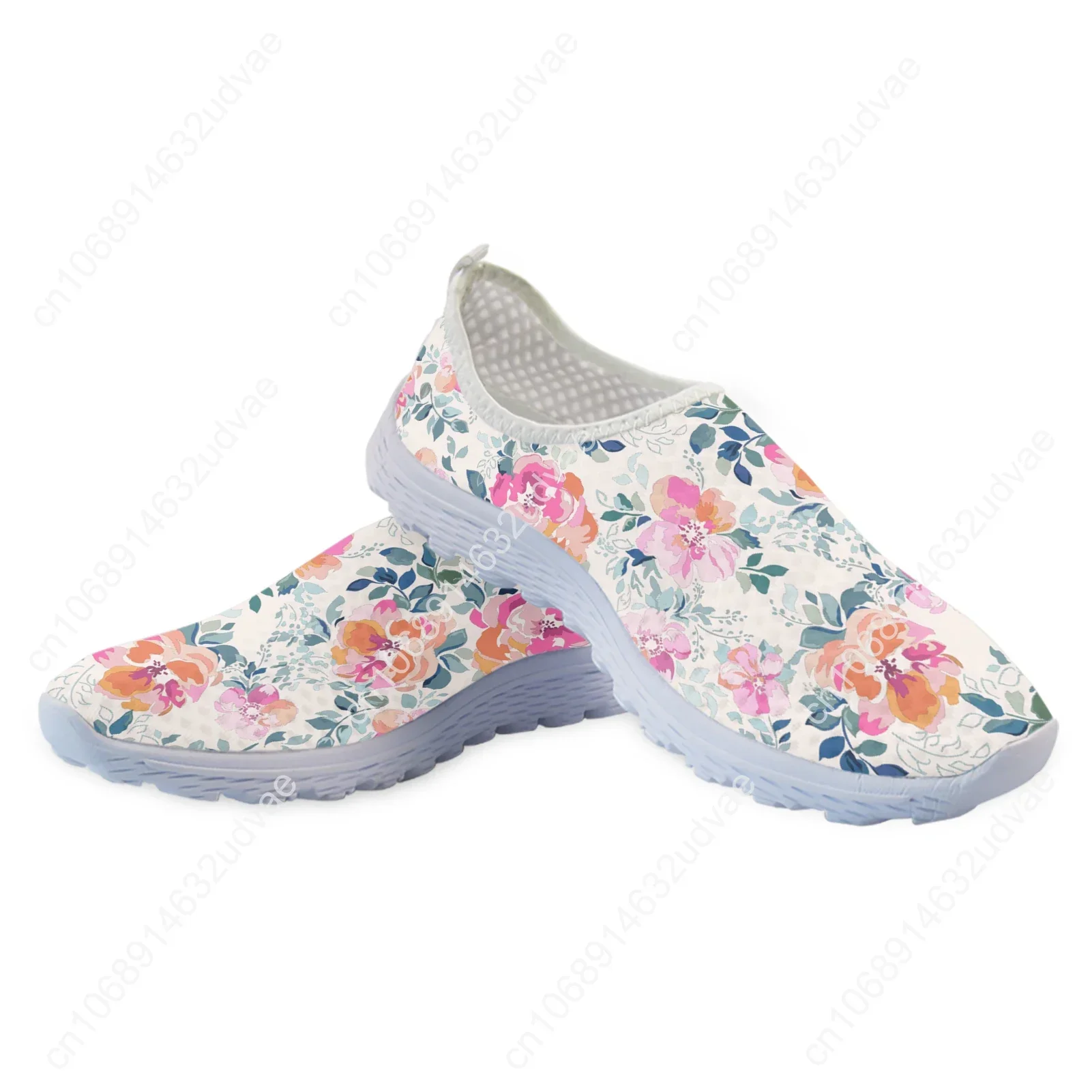 Beautiful Hibiscus Pattern Shoes Gold Flower Print Sneakers Slip On Light Mesh Shoes Summer Breathable Flats Shoes
