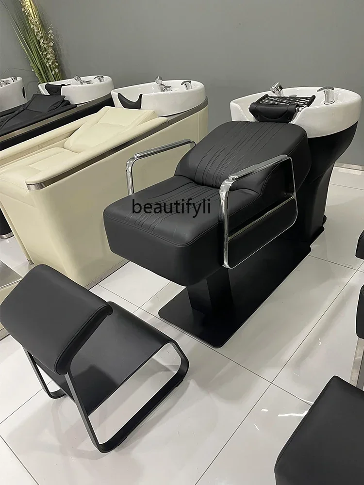 

Yh29 For Hair Salon Barber Shop Shampoo Chair Flushing Bed Hair Care Physiotherapy Bed Stainless Steel Ceramic Basin Silicone